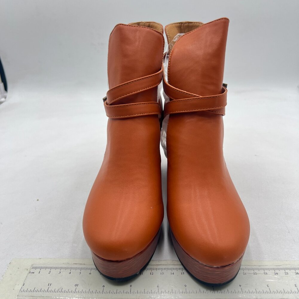 Brown Platform Rounded Toe Cutout Strap Buckles C… - image 3